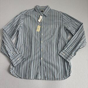 J Crew Classic Stripe Button Down Shirt Mens L White Blue Preppy Academia NWT